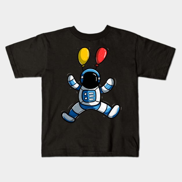 Flying Astronaut Kids T-Shirt by happymonday